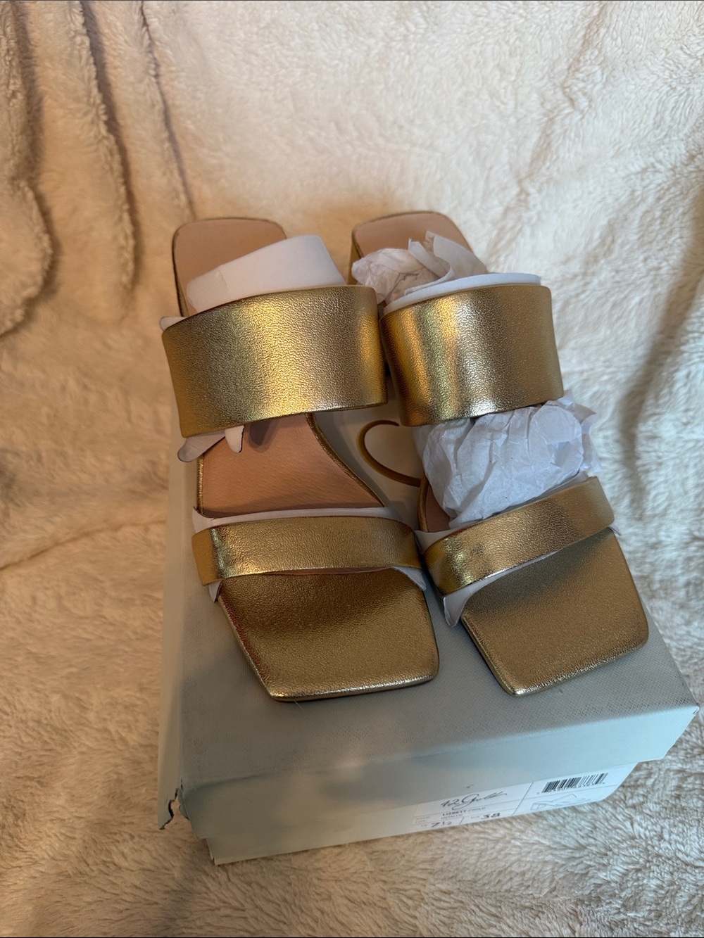 42 Gold Lizbett Metallic Gold Block Heel Slide Sandals LMXG-002 Womens 7.5‎ NEW